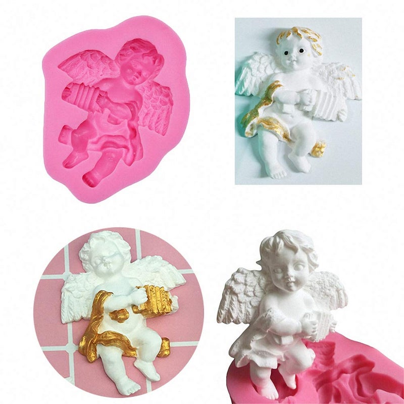 HiParty 3Pcs/Set Mini Angel Baby & Wings Fondant Molds Angelic Cherub Silicone Cake Decorating Tools Polymer Clay Molds for Boy Baby Shower Baptism CupCake Topper Decoration Favors - Image 3